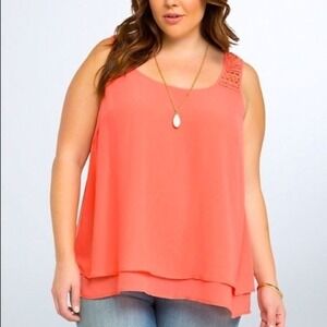 ✨Torrid Coral Tank Top Crochet Detail Sleeveless Layered Casual Blouse Size 00
